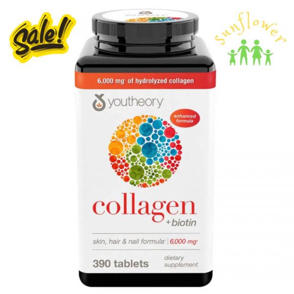 Viên collagen biotin Youtheory Mỹ 6000mg hủ 390 viên