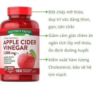 Viên giấm táo hữu cơ Nature's Truth Apple Cider Vinegar 1200mg 180 viên của Mỹ