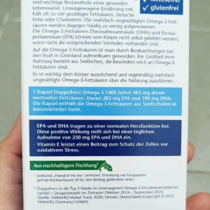 Dầu cá Doppelherz Omega-3 1400 hộp 30 viên của Đức Viên nang dầu cá Doppelherz Omega-3 1400mg 30 viên của Đức