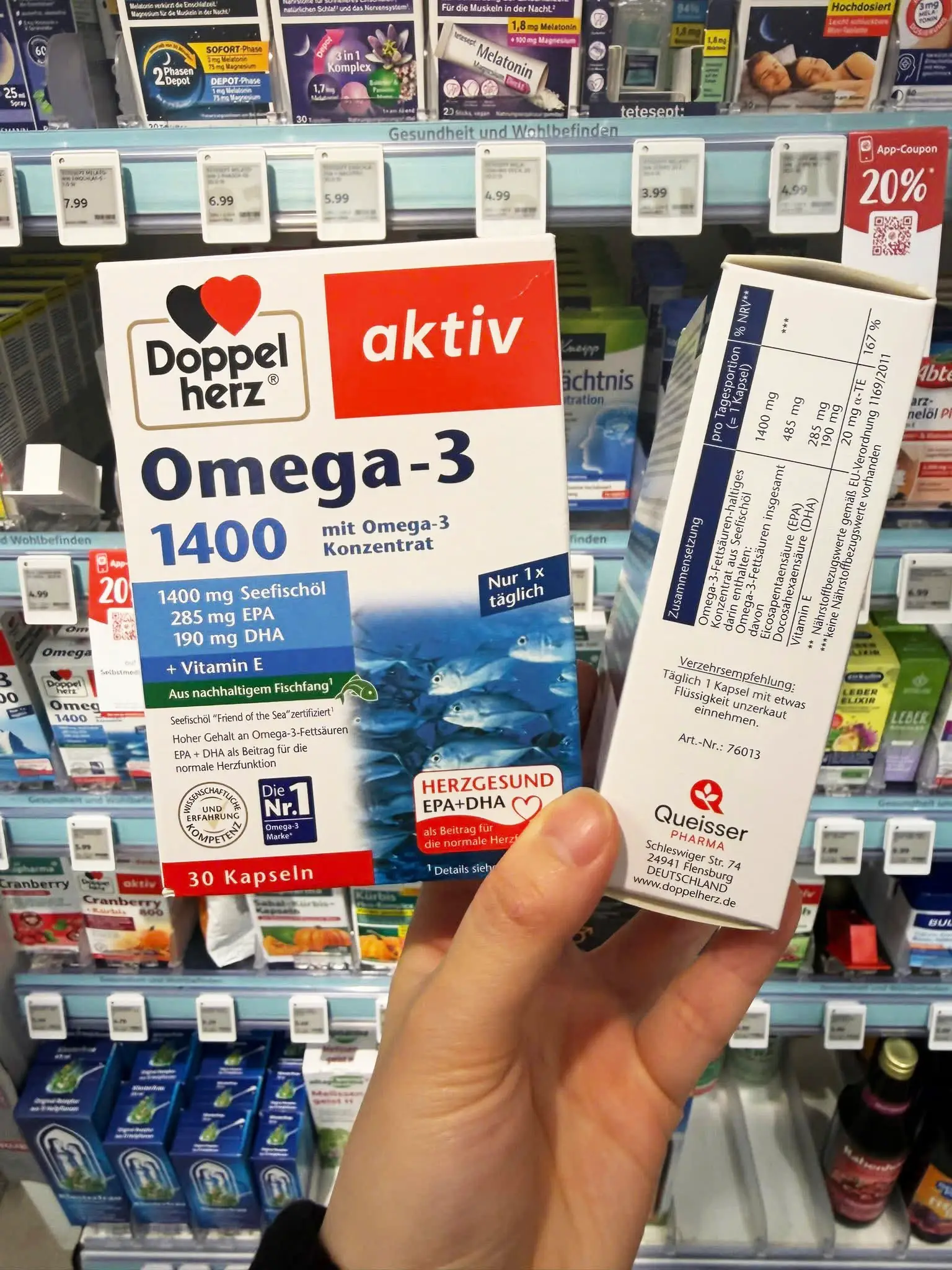 Dầu cá Doppelherz Omega-3 1400 hộp 30 viên của Đức Viên nang dầu cá Doppelherz Omega-3 1400mg, 30 viên của Đức