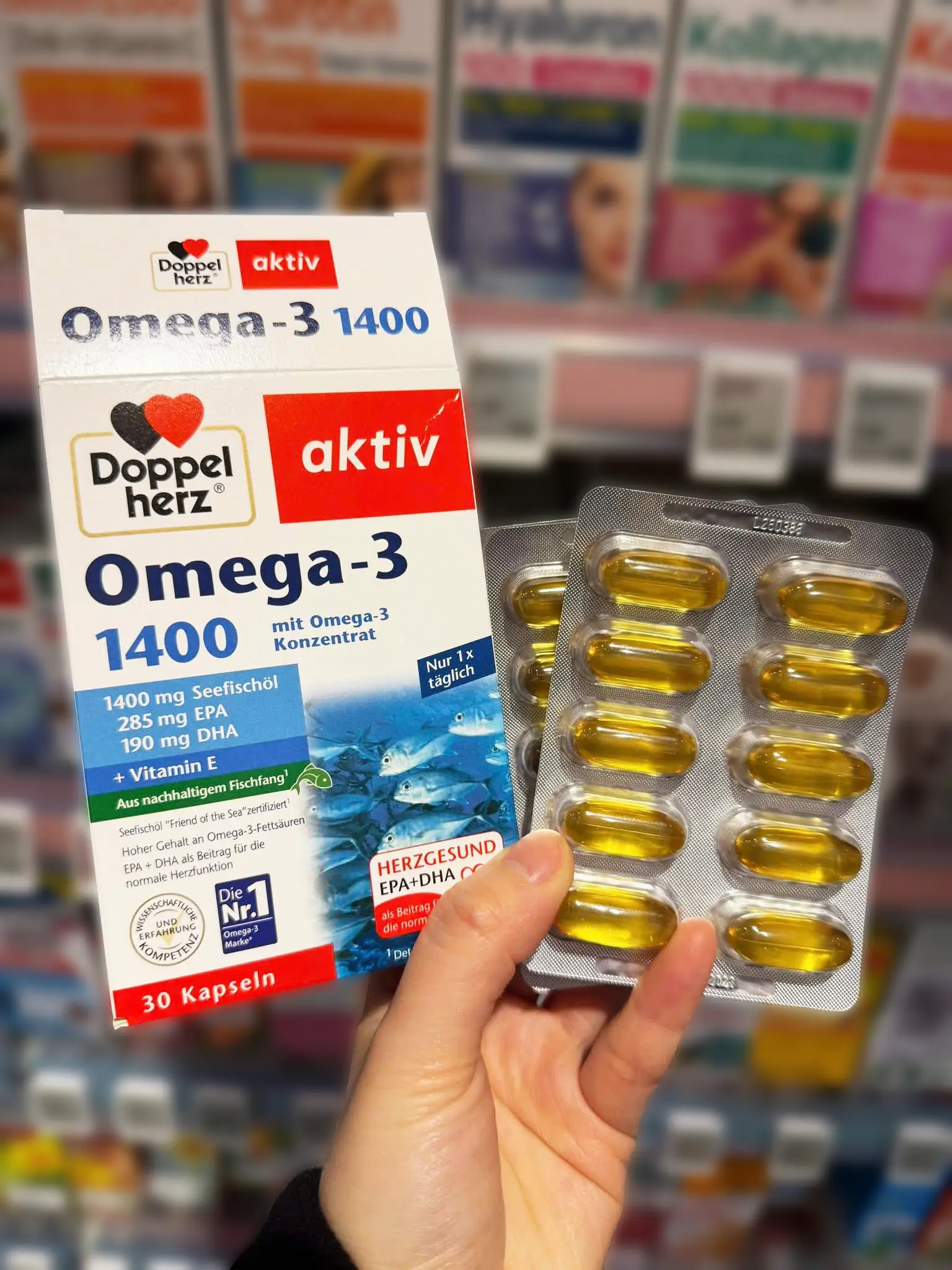 Dầu cá Doppelherz Omega-3 1400 hộp 30 viên của Đức Viên nang dầu cá Doppelherz Omega-3 1400mg, 30 viên