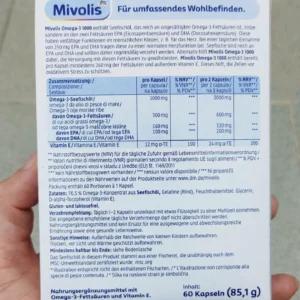 Viên nang dầu cá Mivolis Omega-3 1000 mg + vitamin E 60 viên của Đức