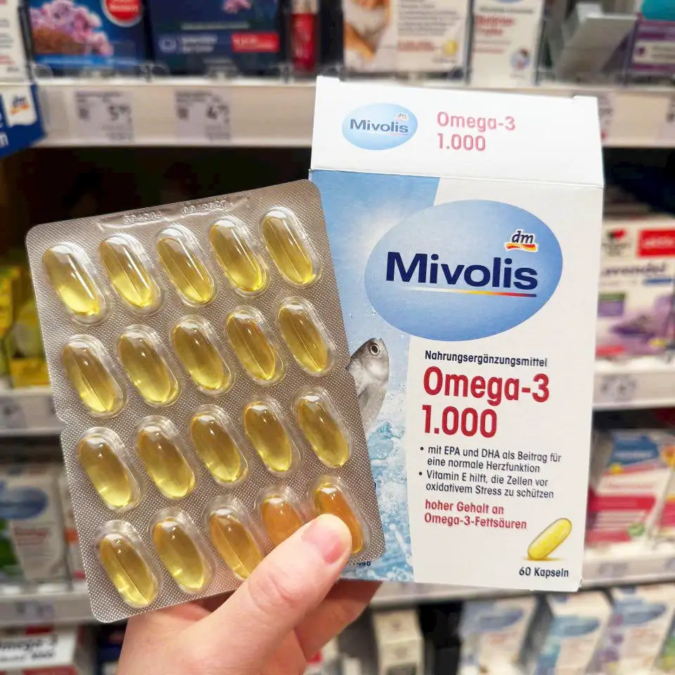 Dầu cá Mivolis Omega 3 vitamin E 1000mg 60 viên của Đức Viên nang dầu cá Mivolis Omega-3 1000 mg + vitamin E 60 viên