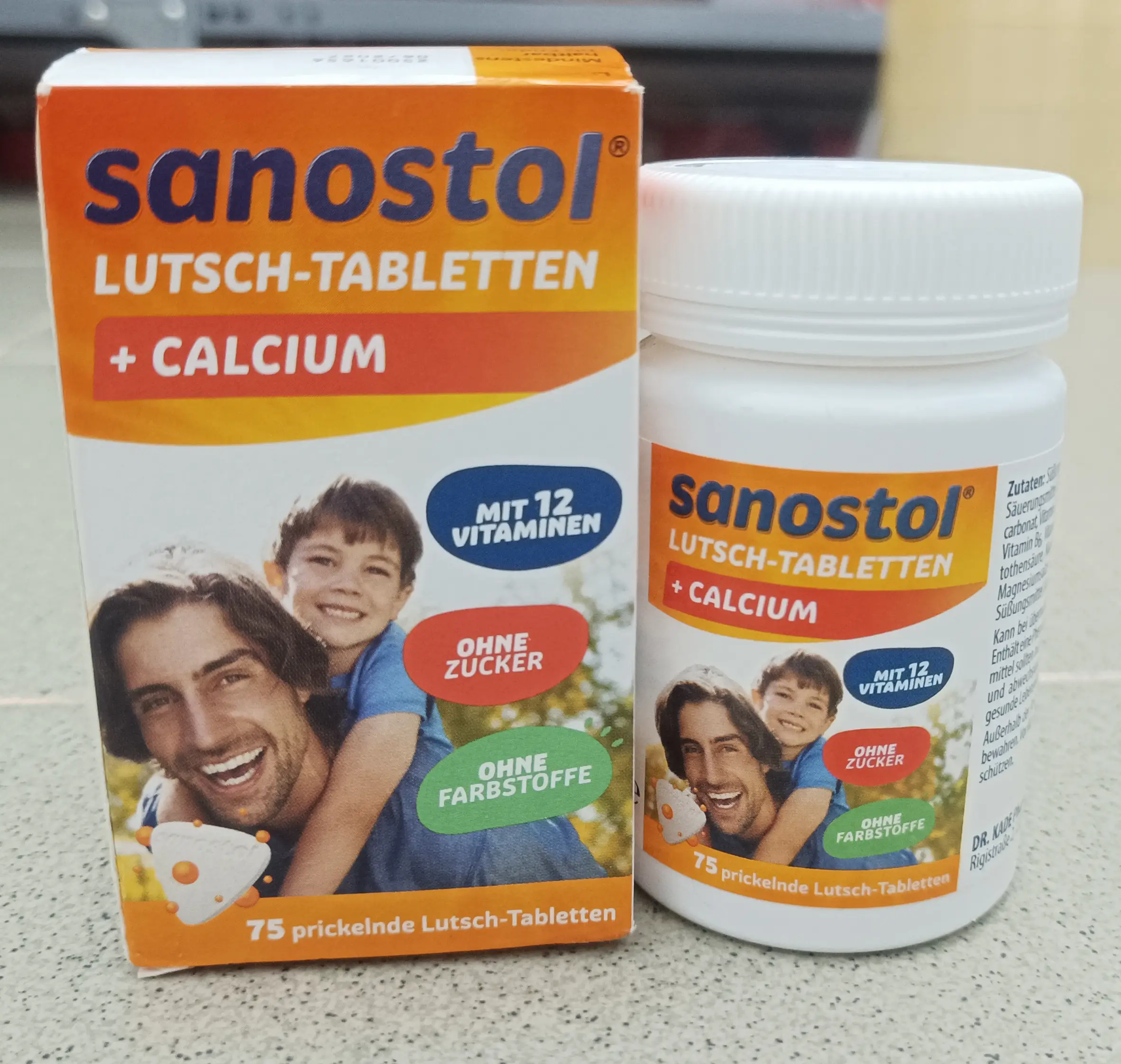 Viên ngậm Sanostol Lutsch-Tabletten 75 viên của Đức bổ sung vitamin tổng hợp và canxi Viên ngậm Sanostol Lutsch-Tabletten bổ sung Canxi và Multi-Vitamin 75 viên