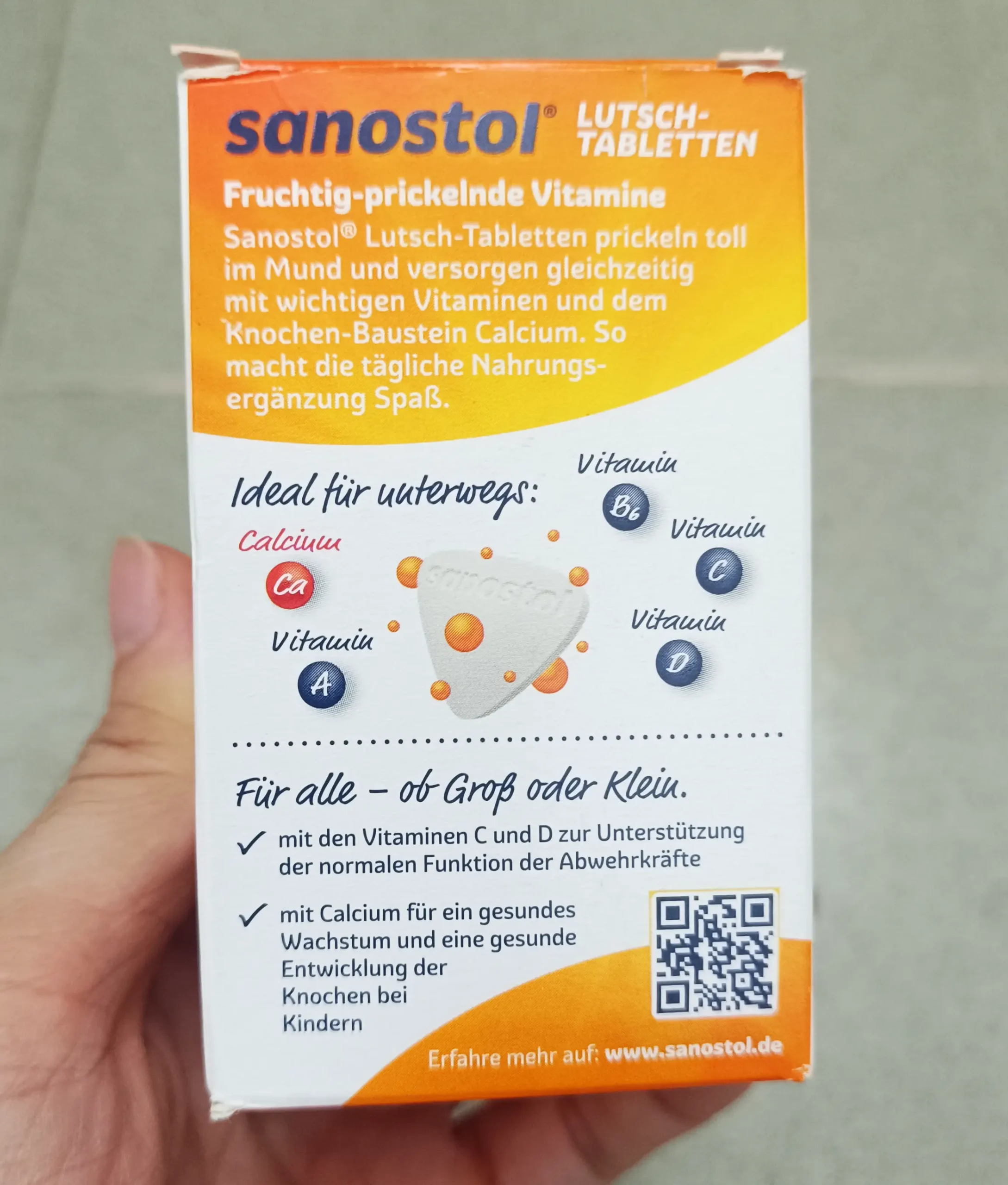 Viên ngậm Sanostol Lutsch-Tabletten 75 viên của Đức bổ sung vitamin tổng hợp và canxi Viên ngậm Sanostol Lutsch-Tabletten bổ sung Canxi và Multi-Vitamin 75 viên của Đức