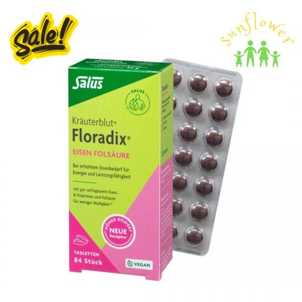 Viên sắt hữu cơ Salus Floradix Eisen Folsäure 84 viên của Đức