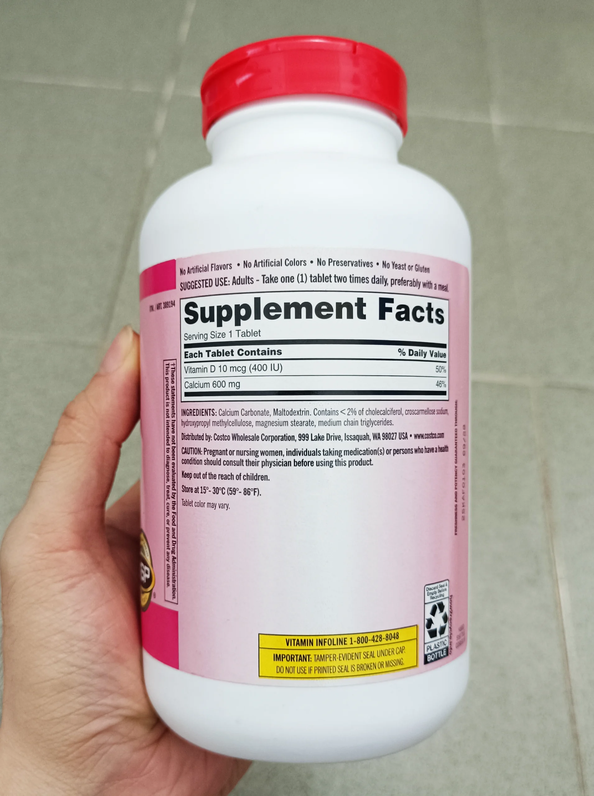 Viên bổ sung canxi Kirkland Calcium 600mg và vitamin d3 500 viên của Mỹ Viên uống Canxi Kirkland Calcium 600mg D3 500 viên