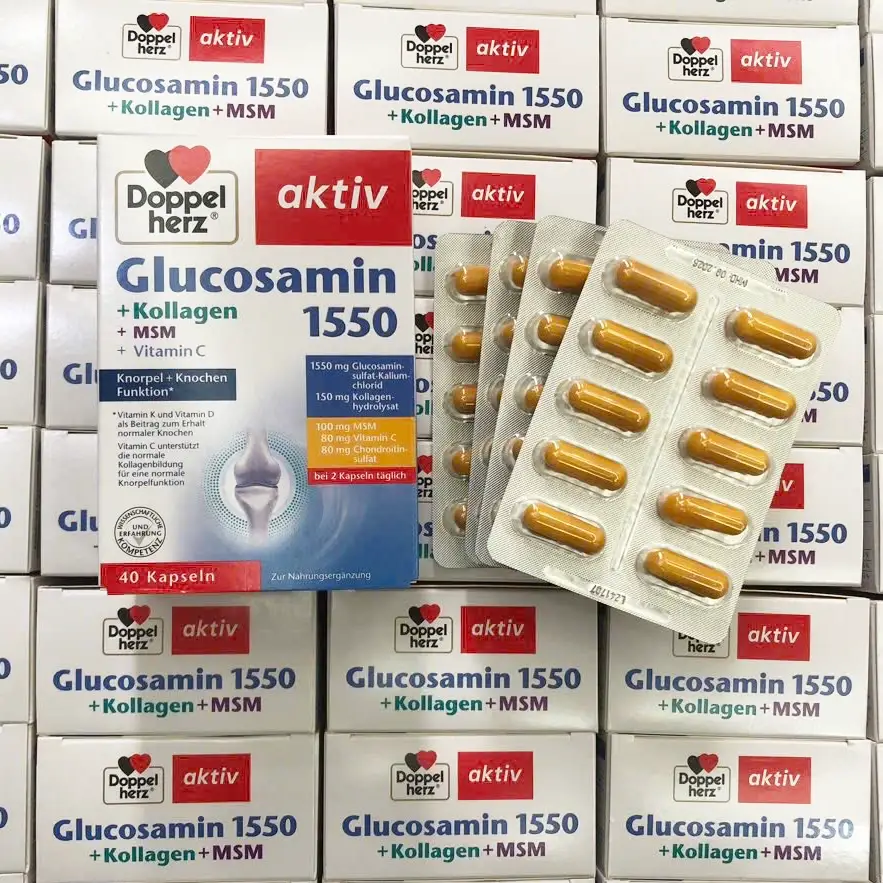 Bổ xương khớp DoppelHerz Glucosamin 1550 Kollagen 40 viên của Đức Viên uống Doppelherz Glucosamin 1550 Kollagen MSM Đức 40 viên