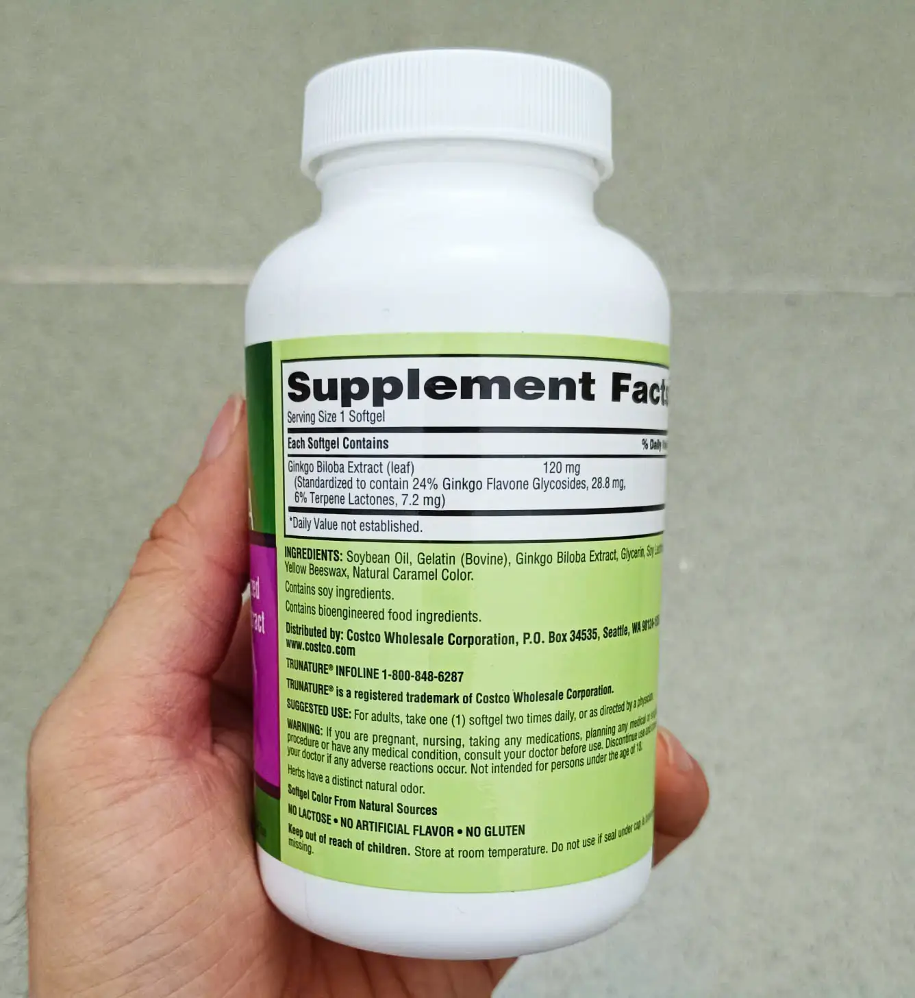 Viên uống bổ não Ginkgo Biloba 120mg Trunature 340 viên của Mỹ giúp tăng cường trí nhớ Viên uống Ginkgo Biloba Trunature 120mg Hộp 340 viên của Mỹ