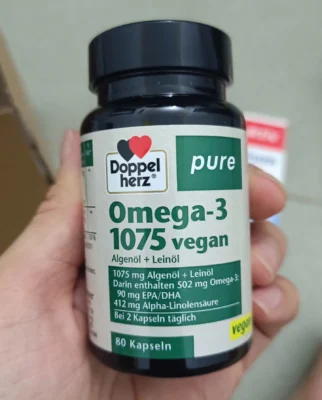 Viên uống dầu cá Doppelherz Omega3 1075 Vegan thuần chay 80 viên của Đức Viên uống Omega-3 1075 Vegan DoppelHerz 84 viên