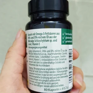 Viên uống Doppelherz Omega3 1075 Vegan thuần chay 80 viên của Đức Viên uống Omega-3 thuần chay Doppelherz Pure Omega-3 1075 Vegan, 80 viên