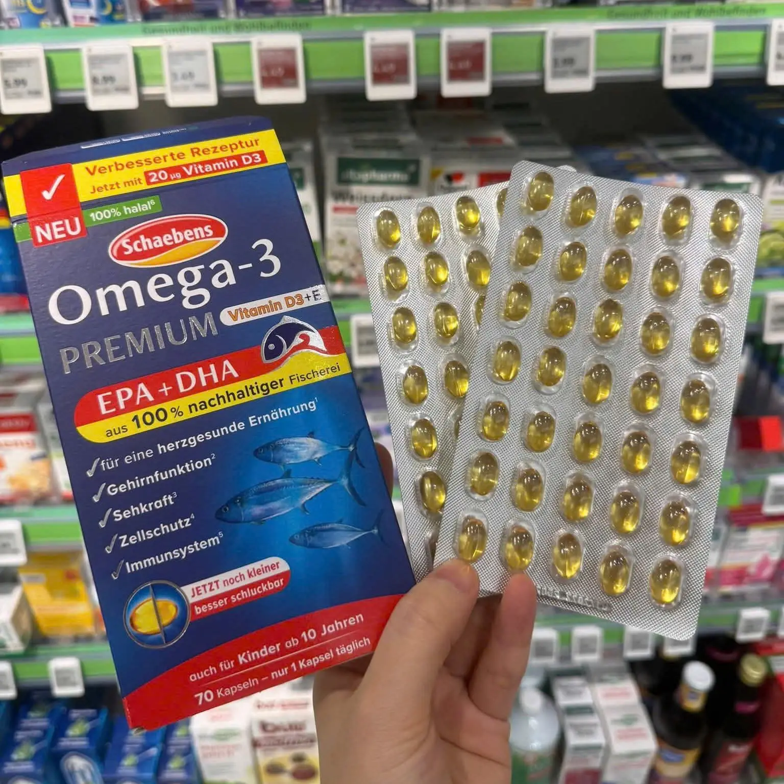 Viên uống dầu cá Schaebens Omega 3 Premium Vitamin E 70 viên của Đức Viên uống Schaebens Omega 3 Premium 70 viên của Đức