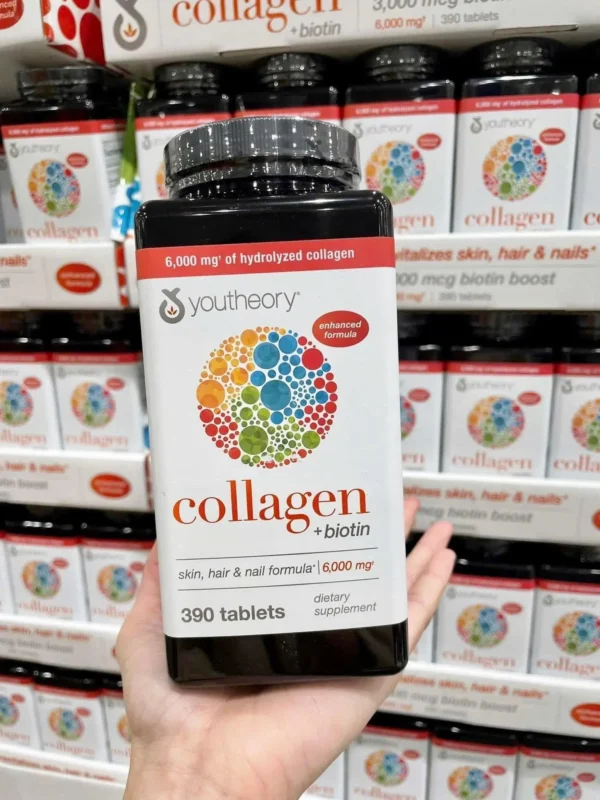 Viên uống Youtheory Collagen + Biotin 390 viên của Mỹ