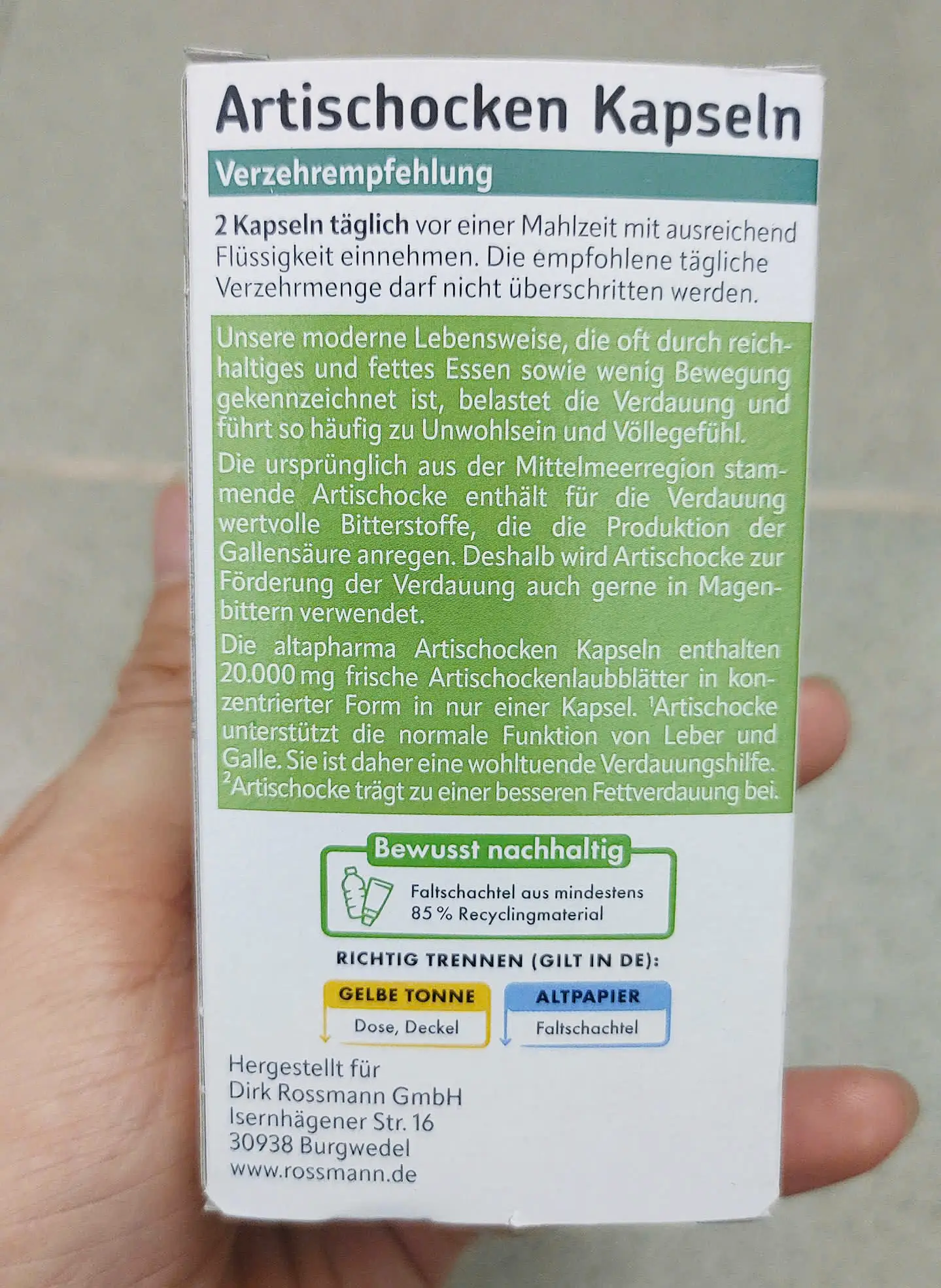 Viên uống bổ gan Altapharma Artischocken Kapseln lọ 100 viên của Đức Viên uống bổ gan Altapharma Artischocken Kapseln lọ 100 viên