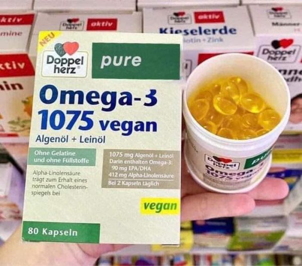 Viên uống dầu cá Doppelherz Omega3 1075 Vegan thuần chay 80 viên của Đức