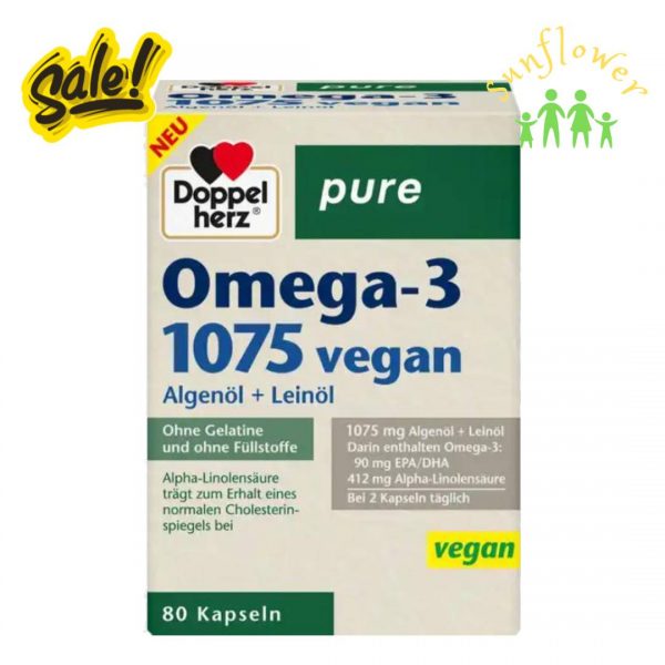 Viên uống dầu cá Doppelherz omega3 1075 Vegan thuần chay 80 viên của Đức