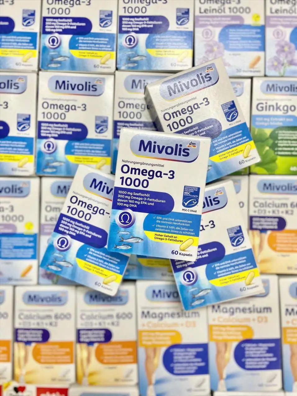Viên uống dầu cá Mivolis Omega 3 1000mg 60 viên của Đức Viên uống dầu cá Mivolis Omega 3 1000 MG Vitamin E