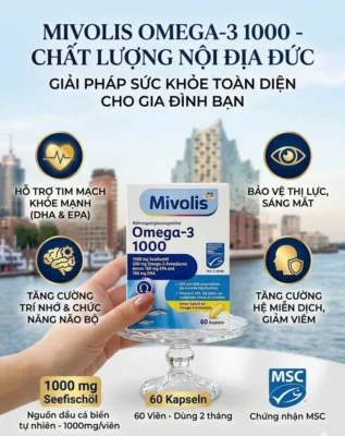 Viên uống dầu cá Mivolis Omega 3 1000mg 60 viên của Đức Viên uống dầu cá Mivolis Omega-3 1000 hộp 60 viên của Đức