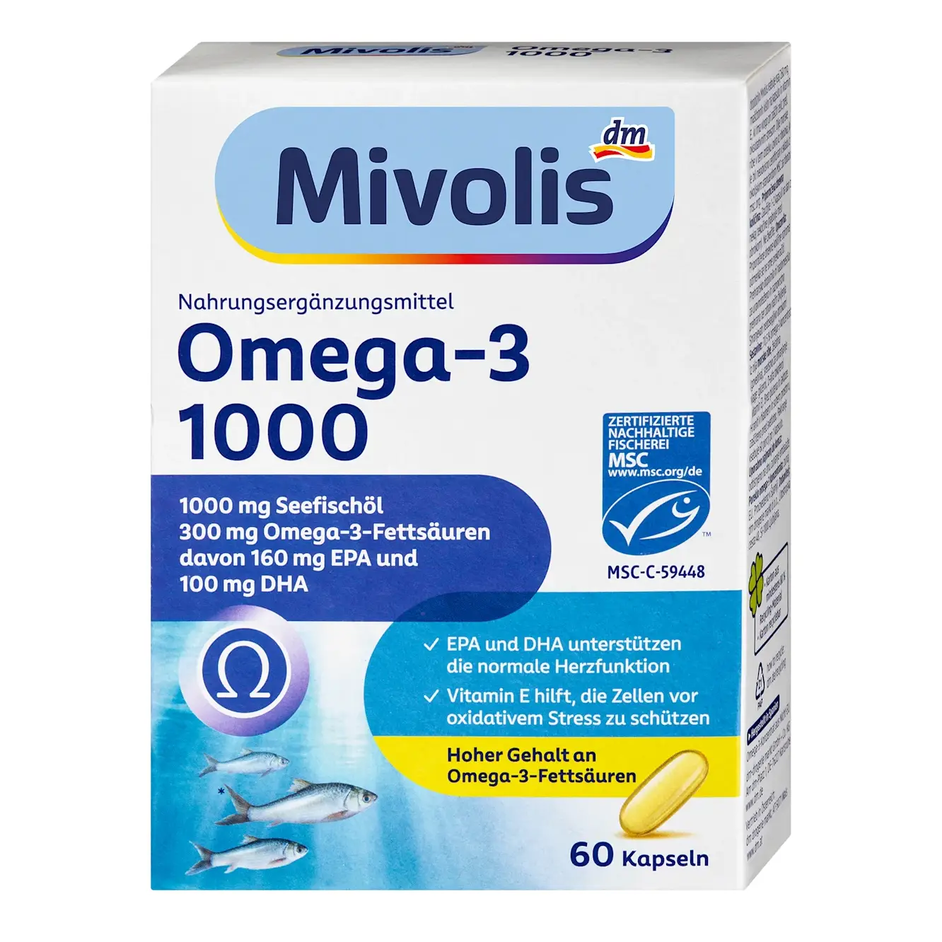 Viên uống dầu cá Mivolis Omega 3 1000mg 60 viên của Đức Viên uống dầu cá Mivolis Omega 3 1000mg 60 viên