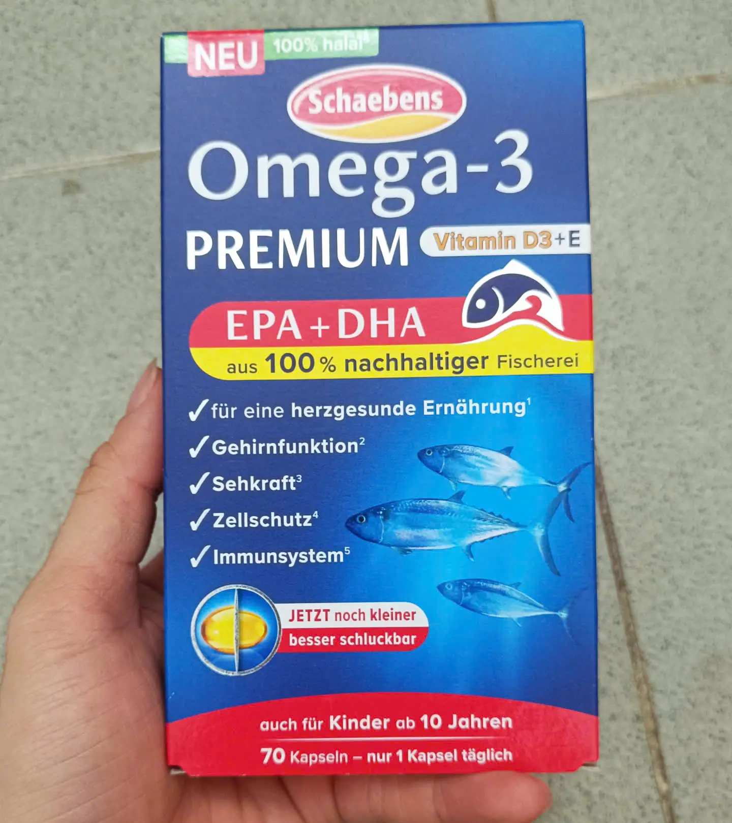 Viên uống dầu cá Schaebens Omega 3 Premium Vitamin E 70 viên của Đức Viên uống dầu cá Schaebens Omega-3 Premium, 70 viên