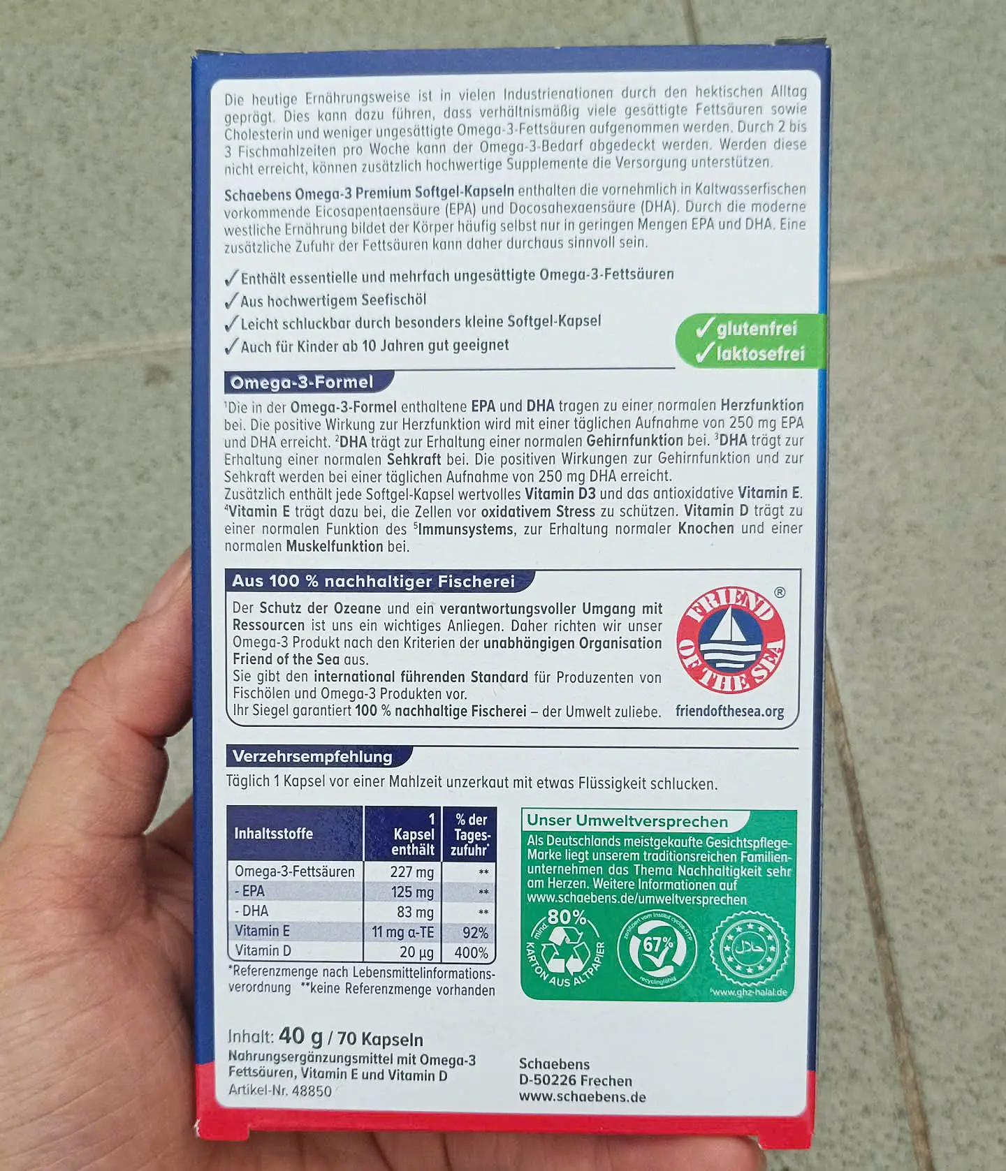 Viên uống dầu cá Schaebens Omega 3 Premium Vitamin E 70 viên của Đức Viên uống dầu cá Schaebens Omega-3 Premium, 70 viên của Đức
