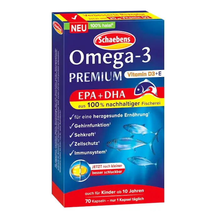 Viên uống dầu cá Schaebens Omega 3 Premium Vitamin E 70 viên của Đức Viên uống dầu cá Schaebens Omega-3 Premium, 70 viên