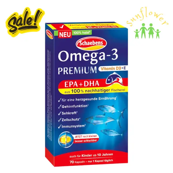 Viên uống dầu cá Schaebens Omega 3 Premium Vitamin E 70 viên của Đức Viên uống dầu cá Schaebens Omega 3 Premium Vitamin E 70 viên của Đức