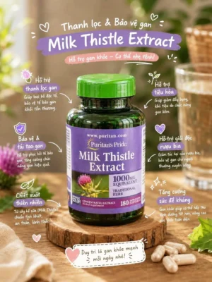 Viên uống bổ gan Puritan’s Pride Milk Thistle Extract 1000mg 180 viên của Mỹ Viên uống giải độc gan milk thistle Extract 1000mg 180 viên