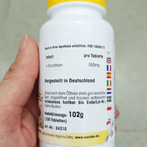 Viên trắng da Warnke L-Glutathione 500mg 100 viên của Đức Viên uống trắng da L-Glutathione 500mg Warnke Đức 100 viên
