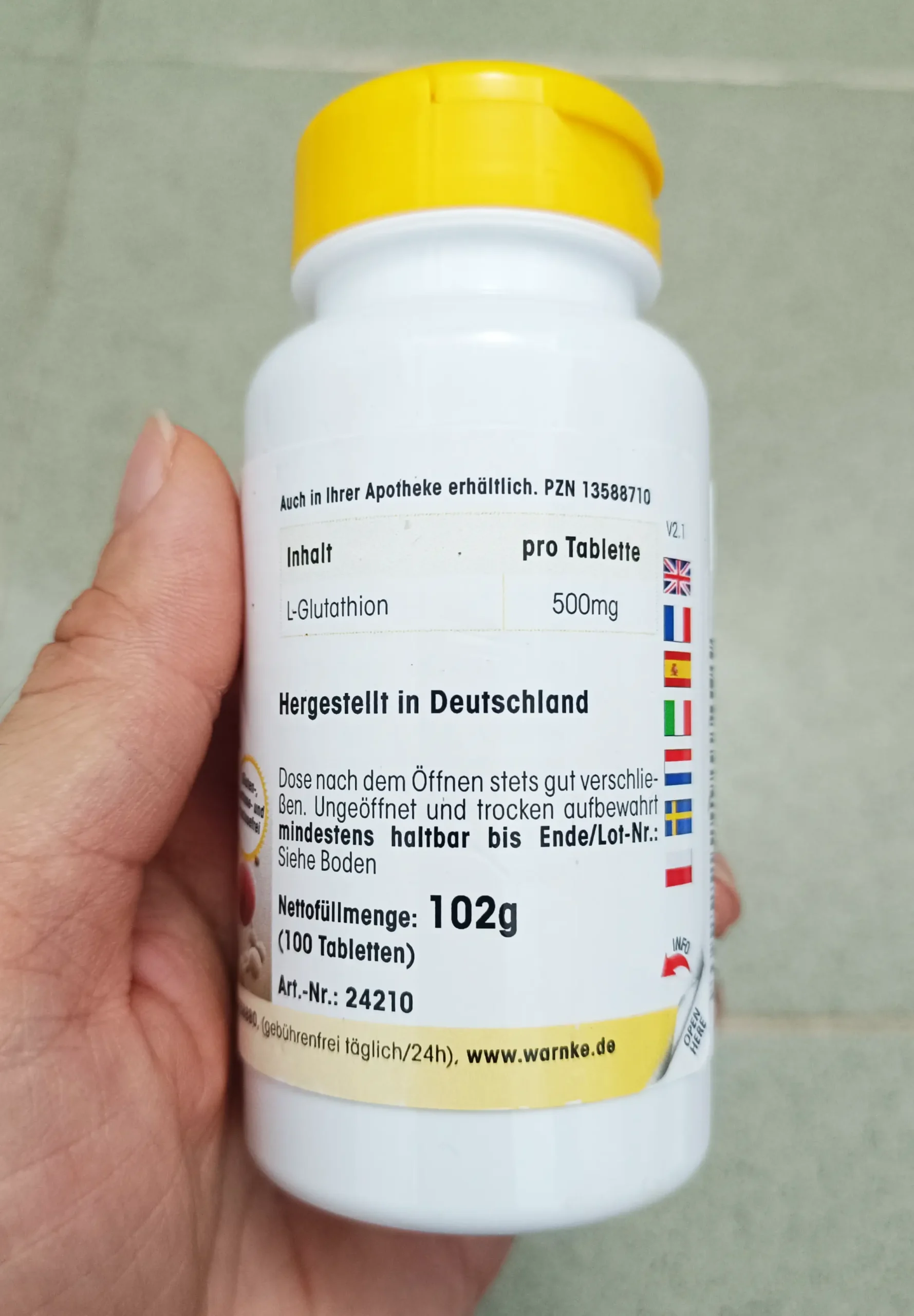 Viên trắng da Warnke L-Glutathione 500mg 100 viên của Đức Viên uống trắng da L-Glutathione 500mg Warnke Đức 100 viên