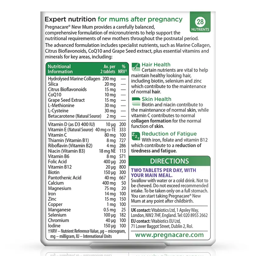 Vitamin tổng hợp Vitabiotics Pregnacare New Mum 56 viên của Anh Quốc Viên uống vitamin phục hồi sau sinh Pregnacare new mum 56 viên