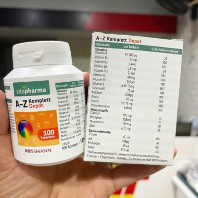 Vitamin tổng hợp A-Z Depot Multivitamin Altapharma 100 viên của Đức Vitamin tổng hợp Altapharma A-Z Depot Multivitamin + Mineral cho người 18-50 tuổi, 100 viên