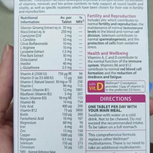 Viên uống Vitabiotics Wellman Conception 30 viên của Úc Wellman Vitabiotics bổ sung vitamin sinh sản (conception)
