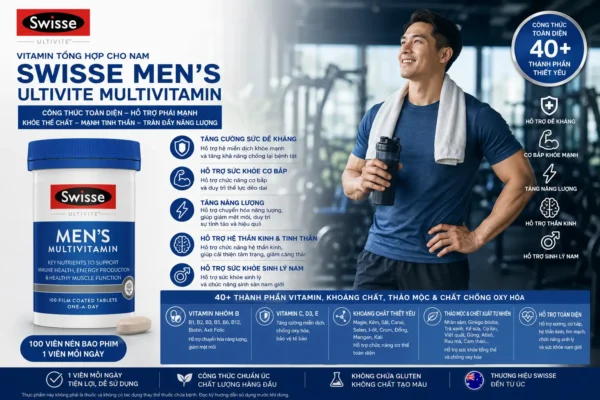Vitamin tổng hợp cho nam Swisse Men's Multivitamin 100 viên của Úc Vitamin tổng hợp Swisse Men's Ultivite Multivitamin cho nam 60 viên