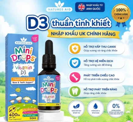 Vitamin D3 Drops Natures Aid 50ml của Anh Quốc Mini Drops Vitamin D3 Natures Aid của Anh cho trẻ từ 0 đến 5 tuổi lọ 50ml