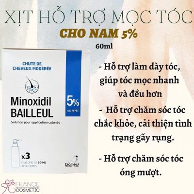 Xịt mọc tóc Minoxidil Bailleul 5% hộp 3 lọ x 60ml của Pháp