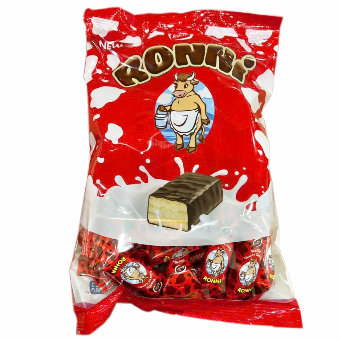 Bánh xốp bò đỏ Ronni phủ socola gói 400g của Nga Bánh Xốp Bò Đỏ Hiệu Waffle Glazed Candy Ronni của Nga