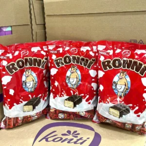 Bánh xốp bò đỏ Ronni phủ socola gói 400g của Nga Bánh Xốp Phủ Socola Nga Bò Sữa Đỏ Ronni Konti Túi 400g