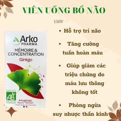 Bổ não Ginkgo Arkopharma Memoire & Concentration 150 viên của Pháp