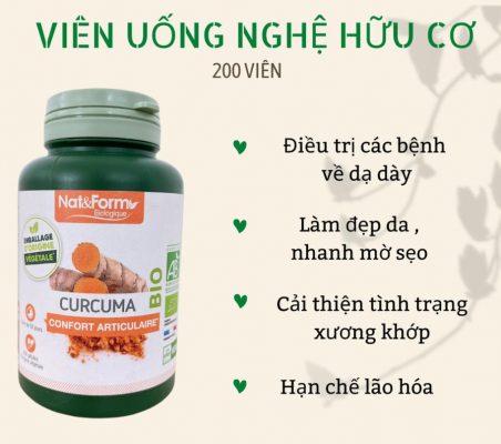 Tinh bột nghệ hữu cơ Nat & Form Curcuma Bio 200 viên của Pháp