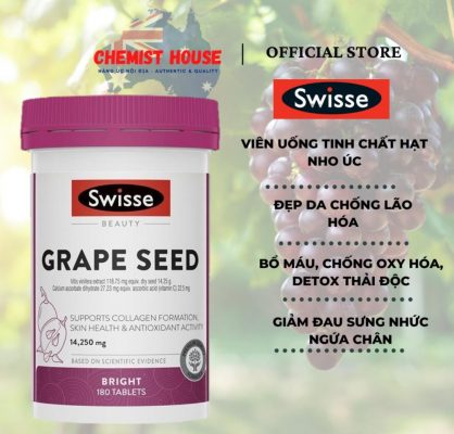 Tinh chất hạt nho Swisse Grape Seed 180 viên của Úc