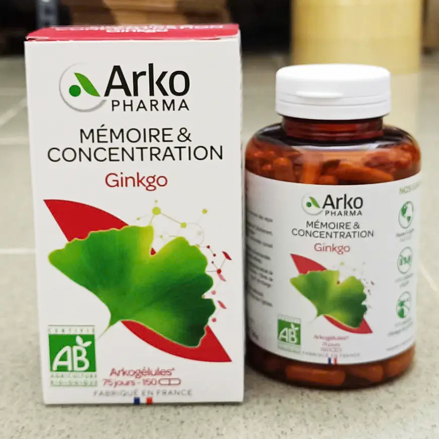 Bổ não Ginkgo Arkopharma Memoire & Concentration 150 viên của Pháp Viên uống bổ não Ginkgo Arkopharma 150 viên Pháp tăng cường trí nhớ của Pháp