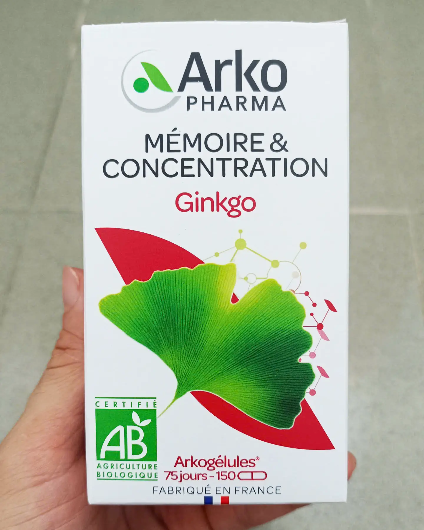 Bổ não Ginkgo Arkopharma Memoire & Concentration 150 viên của Pháp Viên uống bổ não Ginkgo Arkopharma 150 viên Pháp tăng cường trí nhớ