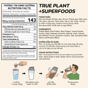 Sữa thực vật Pure Vegan Protein Body Gold túi 1 kg Bột siêu thực phẩm True Plant Musang King