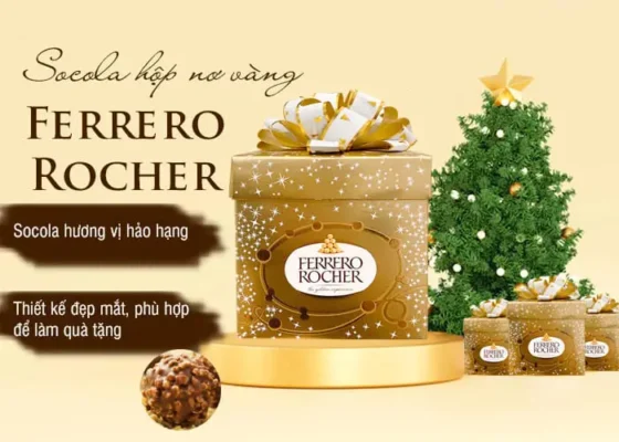 Socola Ferrero Rocher hộp nơ vàng 225g 18 viên của Italia Socola Ferrero Rocher hộp nơ vàng 225g 18 viên của Italia