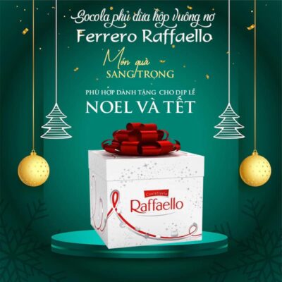 Kẹo socola Raffaello phủ dừa hộp vuông nơ đỏ 300g của Italia Socola phủ dừa Raffaello Ferrero hộp nơ 300g giá tốt