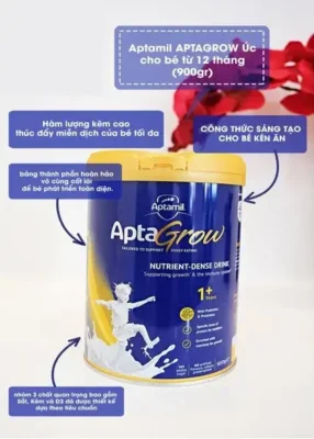 Sữa Aptamil AptaGrow 1+ hộp 900gr của Úc cho bé từ 1 tuổi Sữa Aptamil AptaGrow 1+ Úc (trẻ từ 1 tuổi)