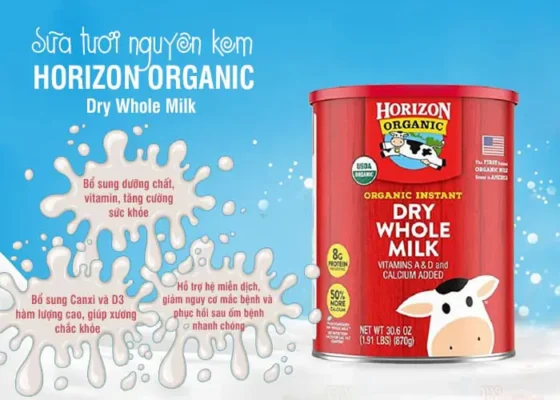 Sữa bột Horizon Organic Dry Whole Milk 870g của Mỹ Sữa tươi nguyên kem dạng bột Horizon Organic Dry Whole 870g