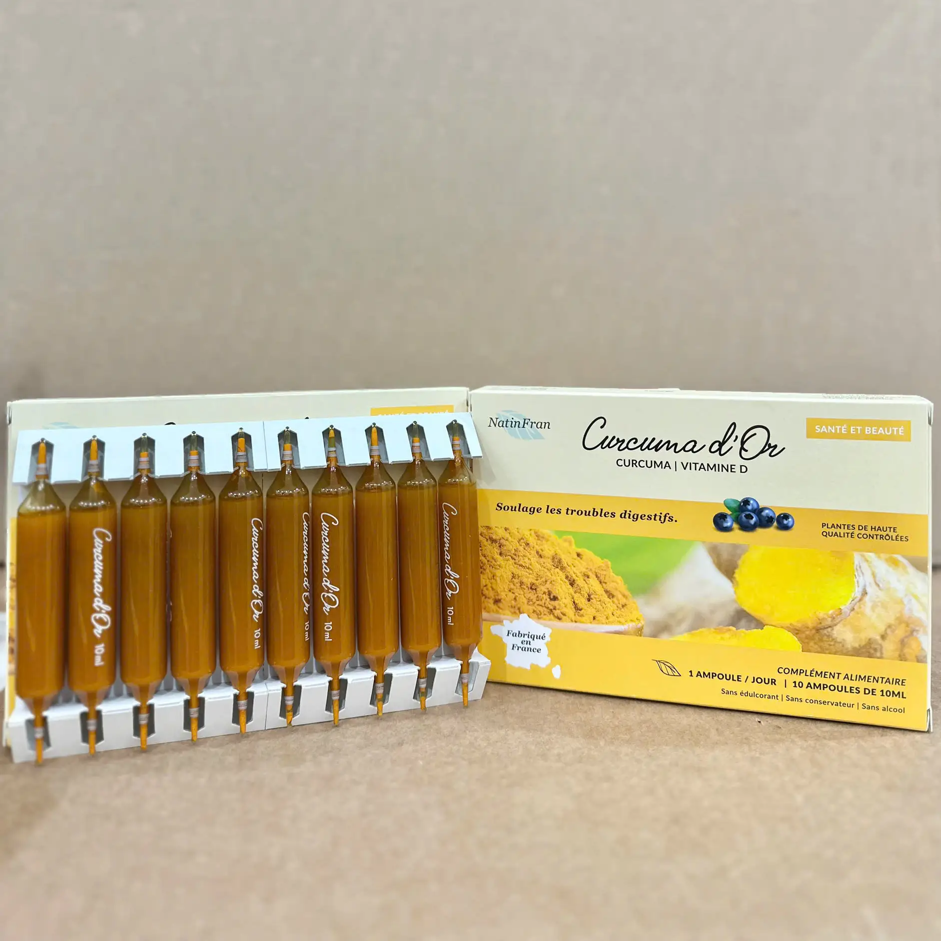 Tinh chất nghệ nano Curcuma d’Or NatinFran hộp 10 ống của Pháp Tinh chất nghệ Nano Curcuma D'Or NatinFran dạng nước, 10 ống
