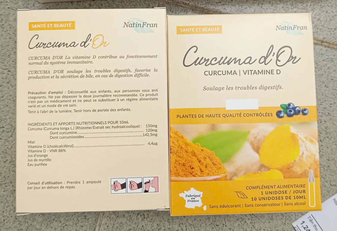 Tinh chất nghệ nano Curcuma d’Or NatinFran hộp 10 ống của Pháp Tinh nghệ nano Curcuma d'Or NatinFran Naturel - Nghệ nước